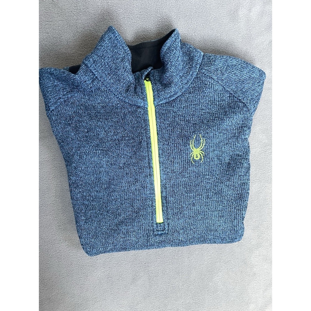 Spyder Jacket Mens Large Blue Marled Quarter Zip Pullover Fleece Sweater - Picture 5 of 11